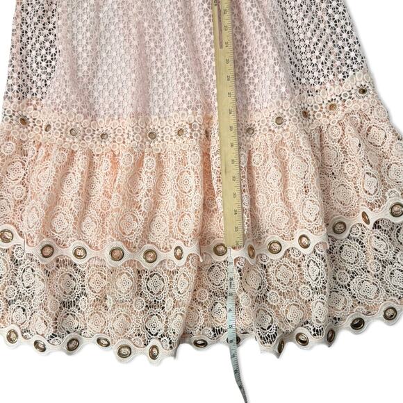 Maje Blush Pink Roso Gold Grommet Lace Tiered Half Sleeve Midi Dress size 1 / S - Picture 12 of 12